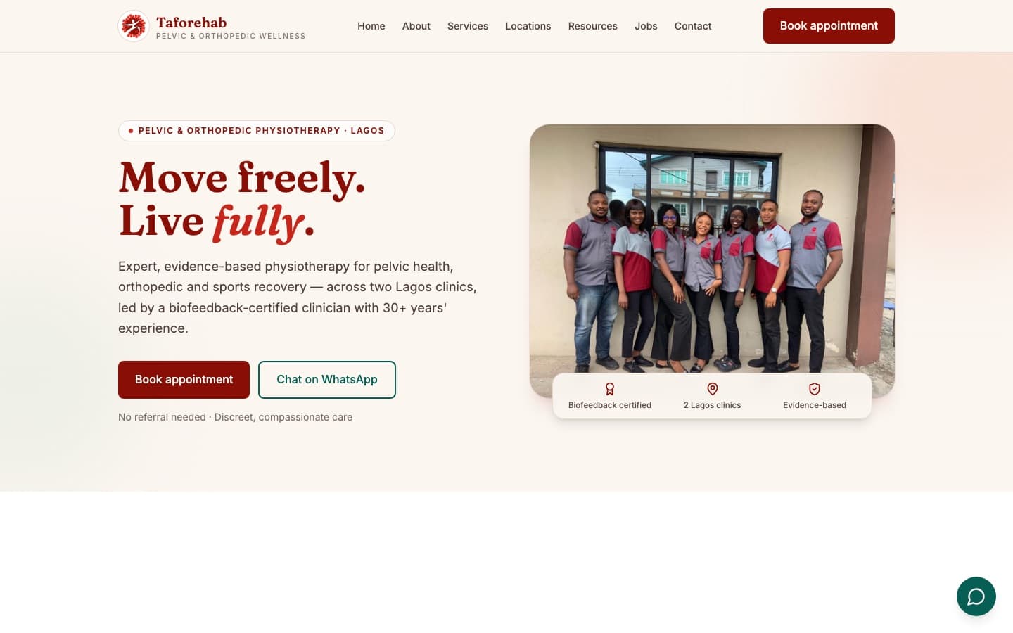 Tafo Rehab — clinic website + EMR — visual